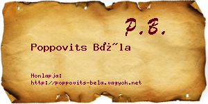 Poppovits Béla névjegykártya